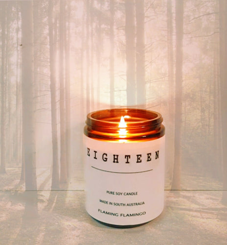 EIGHTEEN SOY CANDLE - our homage to santal 33 - flaming flamingo 