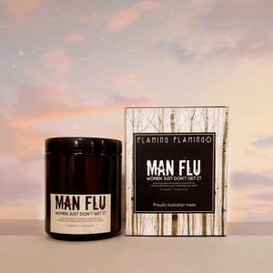 MAN FLU soy candle - eucalyptus and lavender essential oils - flaming flamingo 